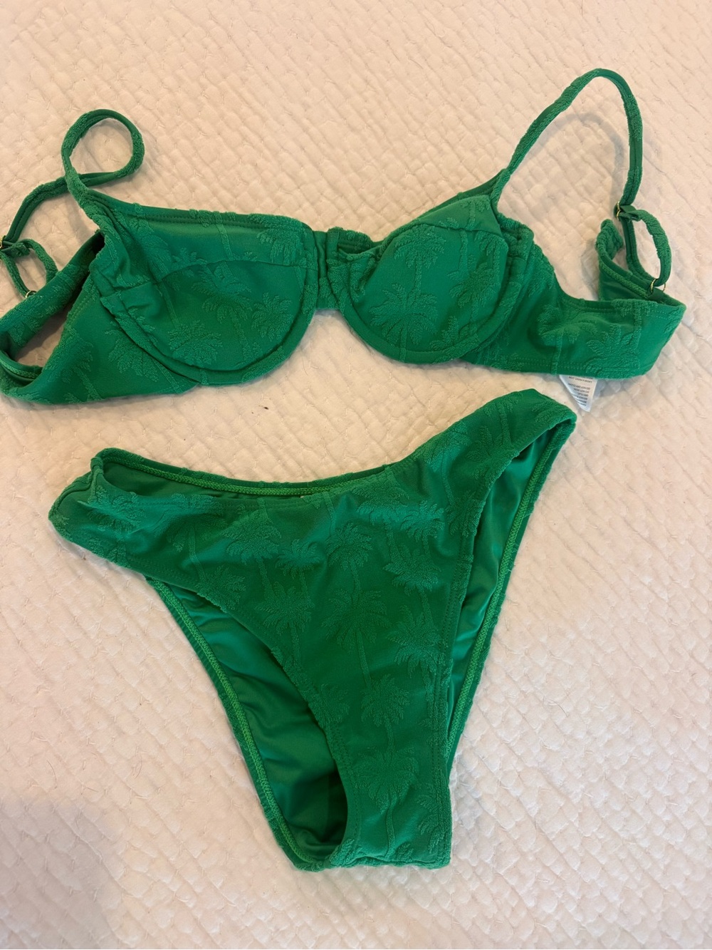 Vici Palm Tree Green Textured Palm Bikini Set - Top - Small Bottom - XS